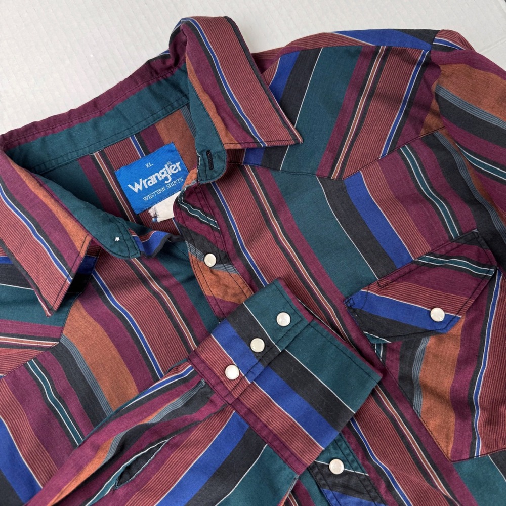Vintage Wrangler Western Shirt Stripe Pearl Snap Long Sleeve XL